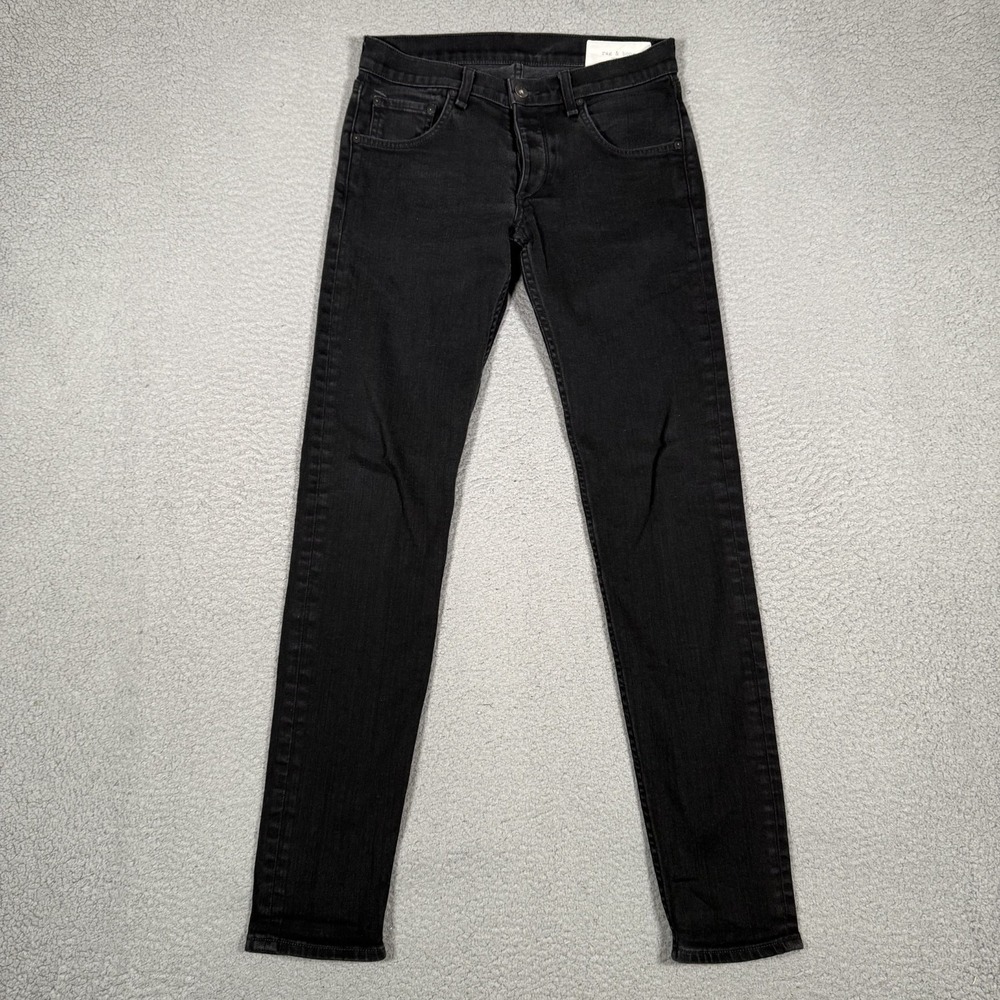 Rag & Bone Jeans‎ Mens 30x32 Black Fit 1 Skinny Leg Button Fly Denim Preppy Logo